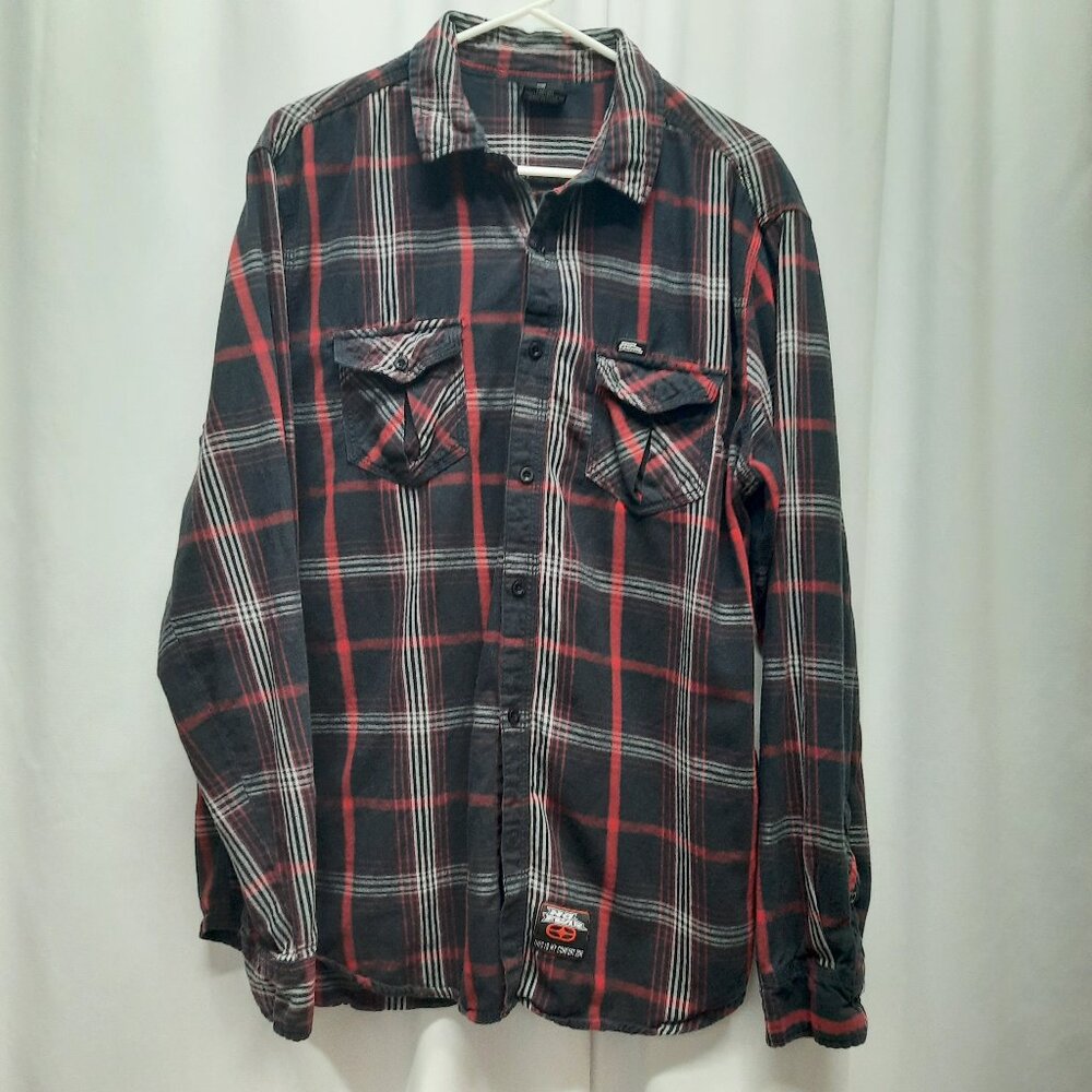 Vintage No Fear Plaid Flannel Button Up - Size XLarge - Red/Black Skater 90s